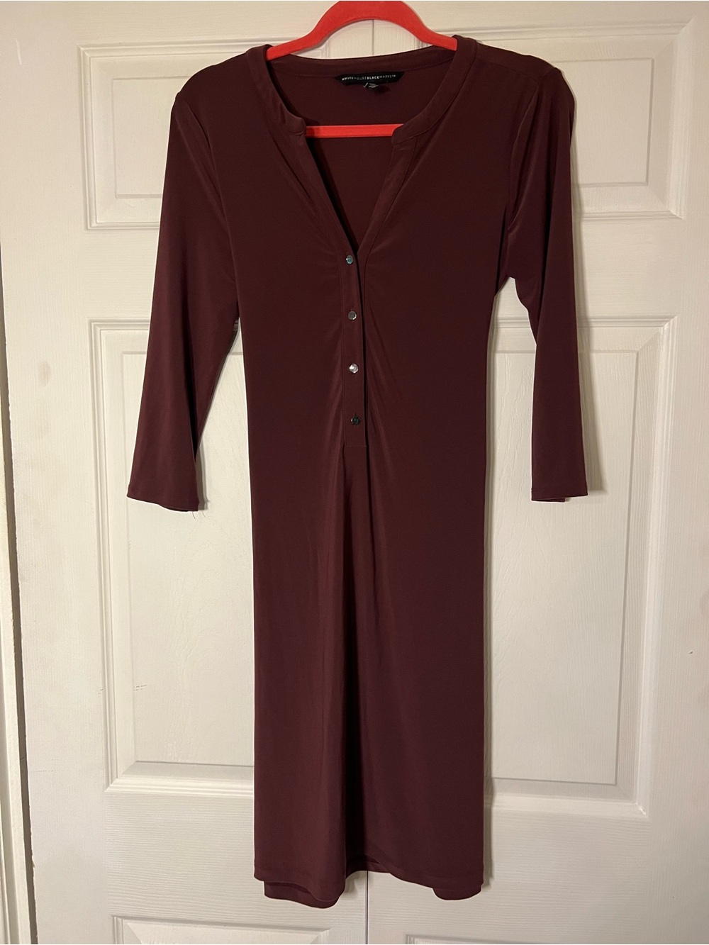 White House Black Market Long Sleeve Button-Front Dress in Deep Burgundy size S